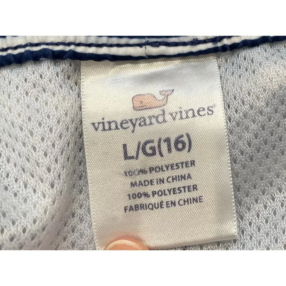 Vineyard Vines Boys Navy Blue Stripe Swim Trunks, Size L (16)
